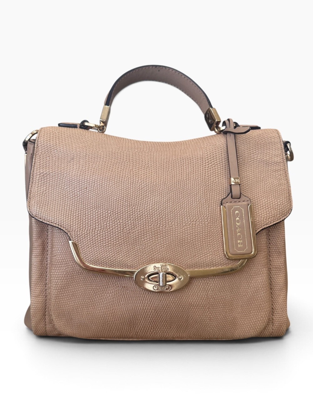 Coach Satchel Bag Beige Gold Shimmer Glitter Buff 26324 Madison Sadie Flap